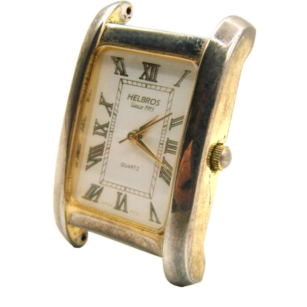 Helbros Quartz Watch Gold Tone Rectangular Face No Band PC21 Vtg 80s Roman Numer